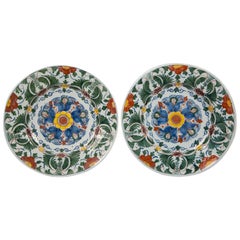 Pair of 18th Century Delft Chargers Painted in Polychrome Colors