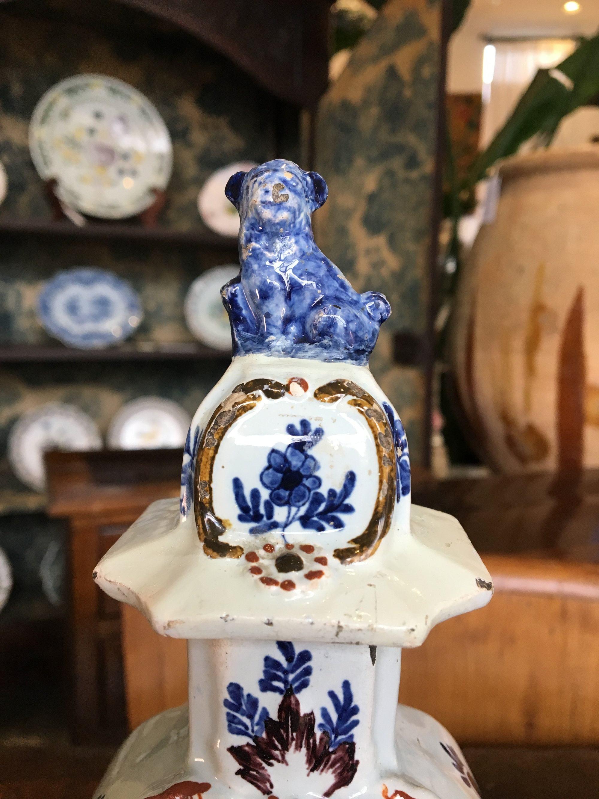 Pair of 18th Century Delft Lidded Jars, Chinoiserie Decor 1