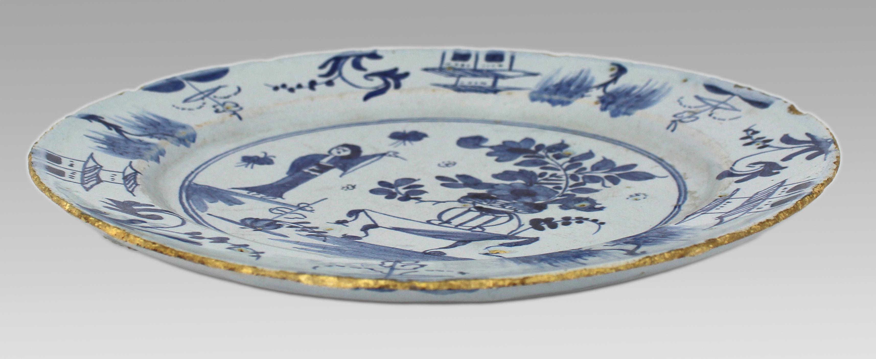 18th Century and Earlier Pair of 18th Century Delft Plates – Chinoiserie & Floral Designs For Sale