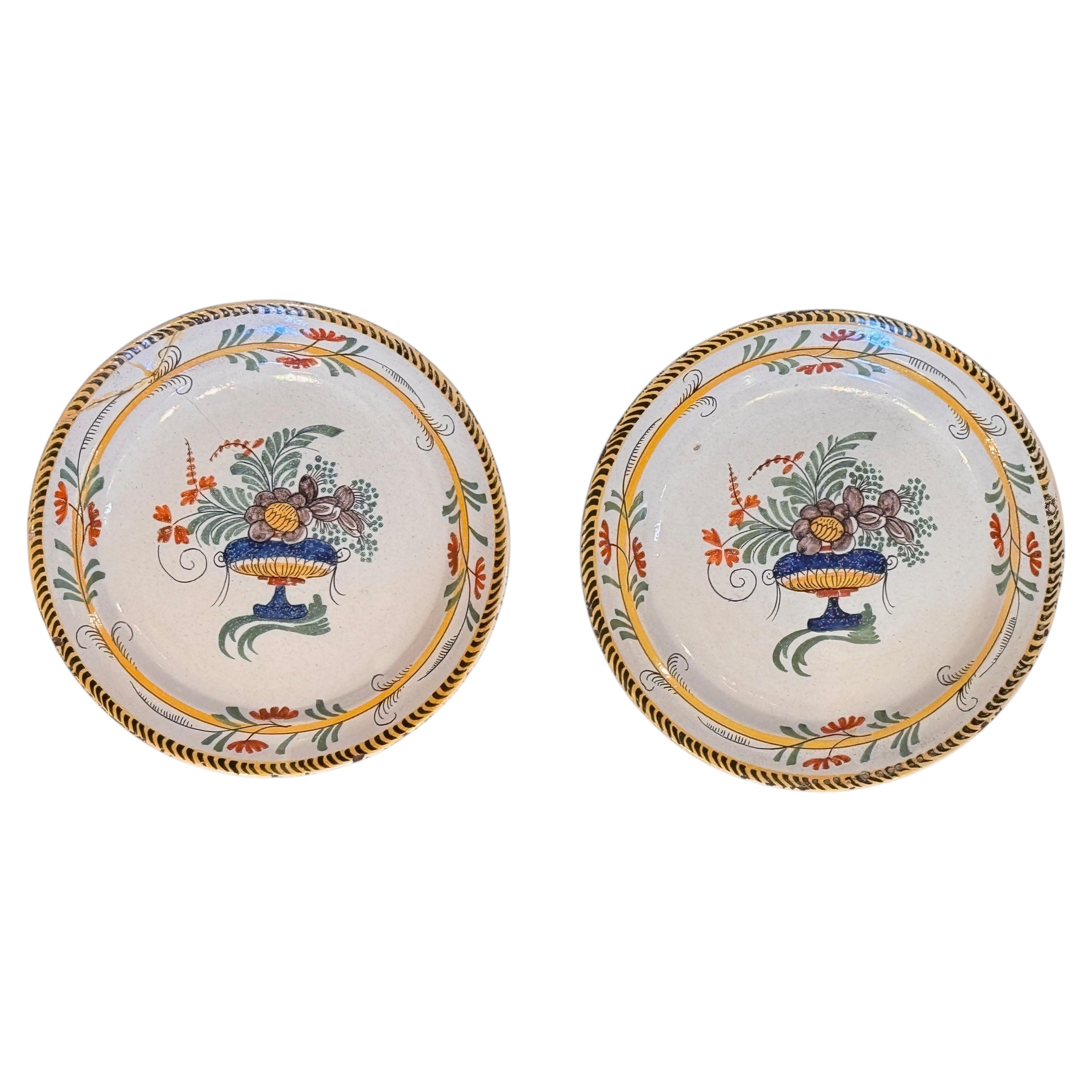 Pair of 18th Century Delft Polychrome Plates