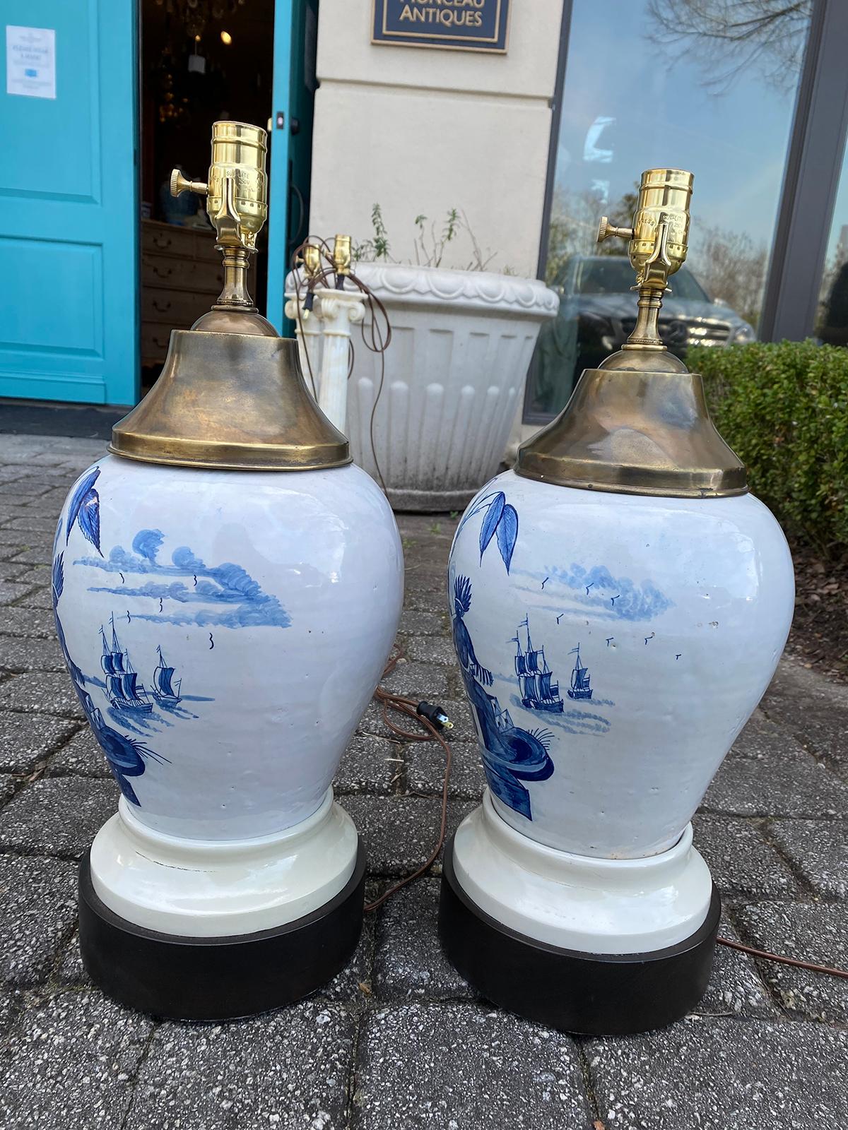 Pair of 18th Century Delft Tobacco Jars as Lamps 6