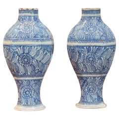Pair of 18th Century Delft Urn Vases
