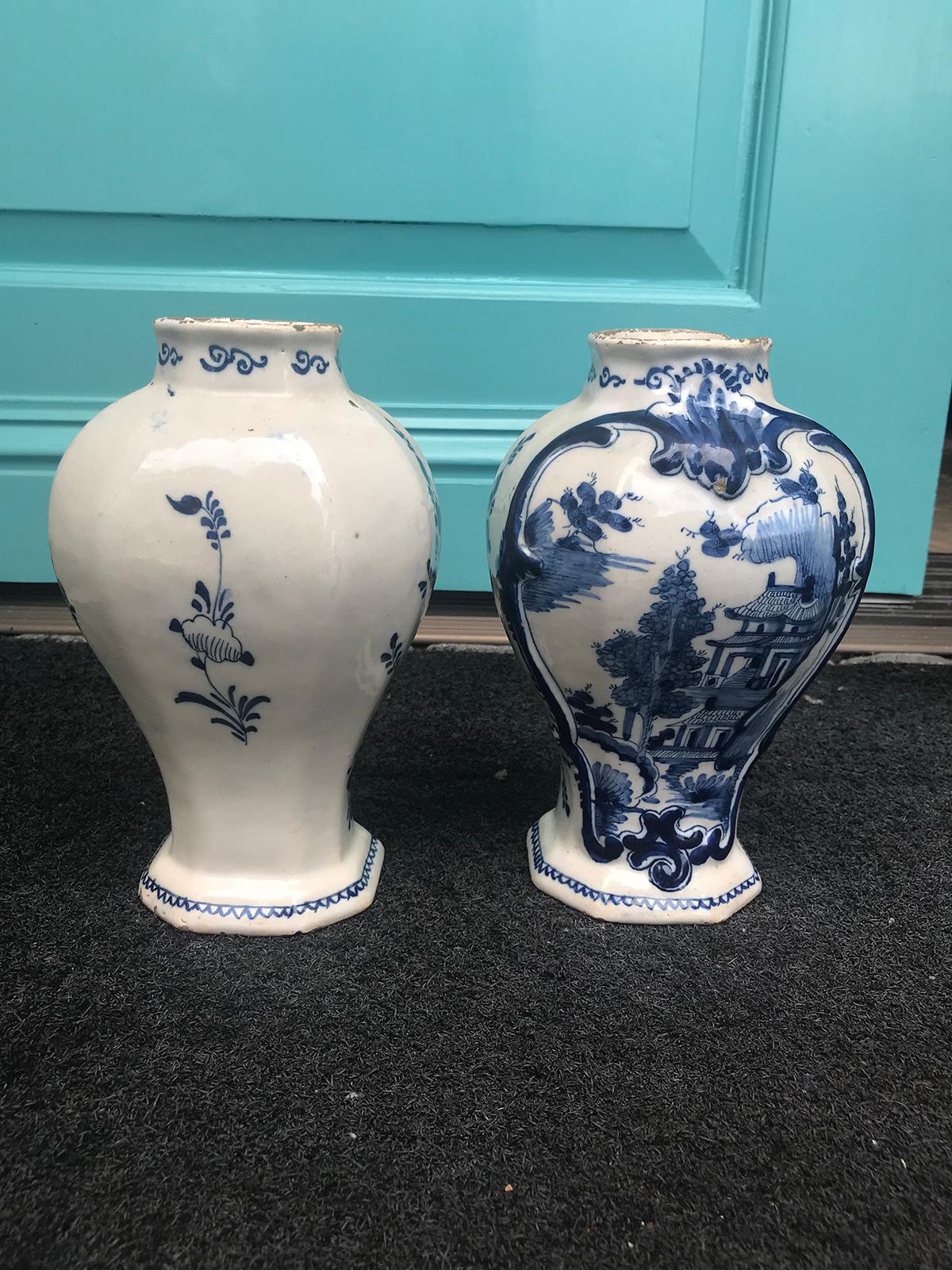 Pair of 18th Century Delft Urns, Signed 9