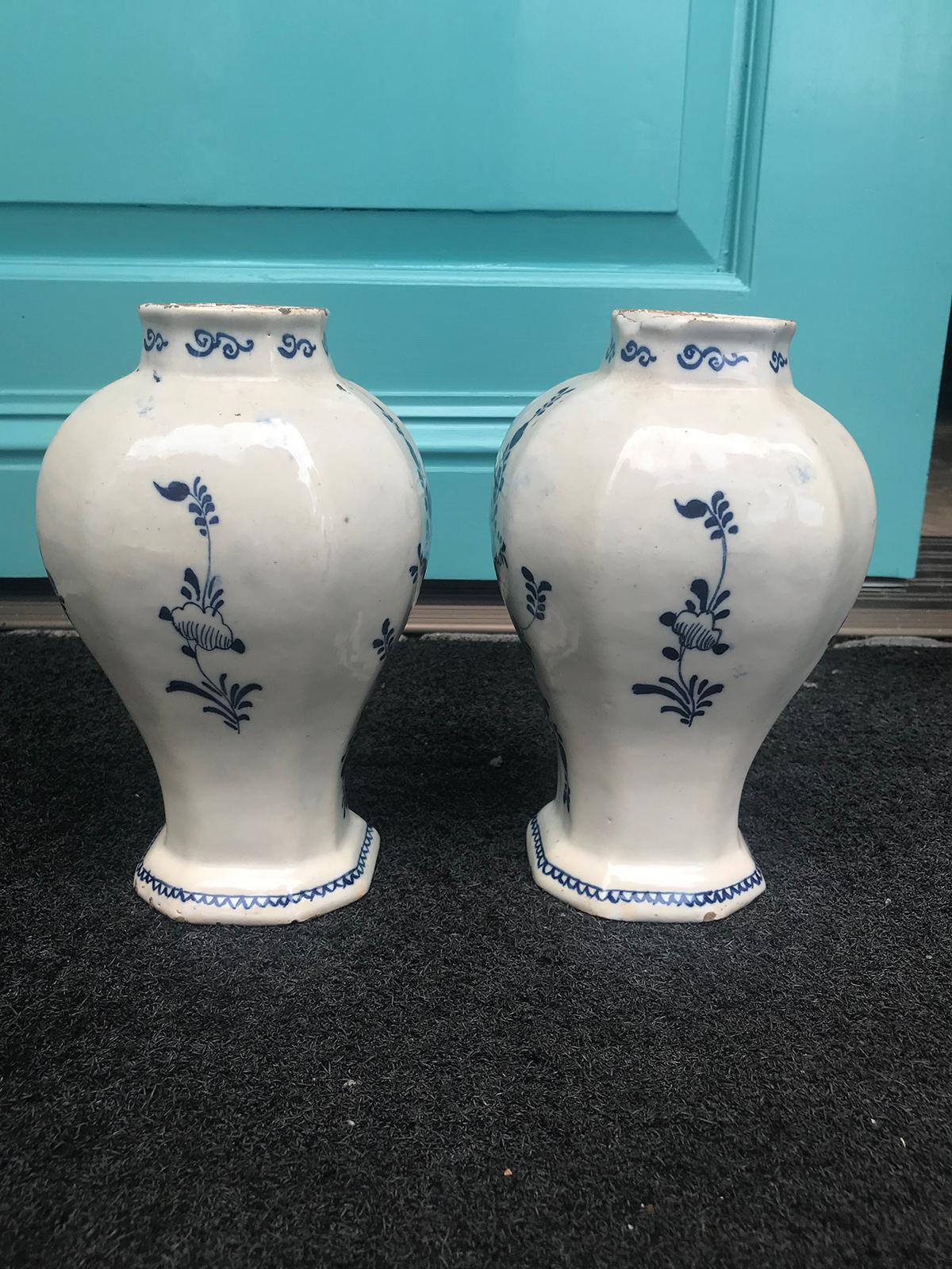 Pair of 18th Century Delft Urns, Signed 10