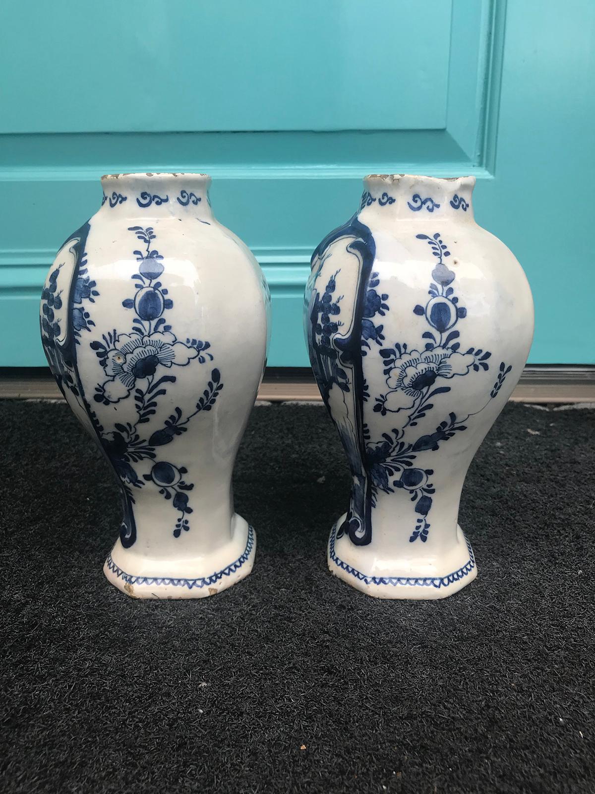 Pair of 18th Century Delft Urns, Signed 11