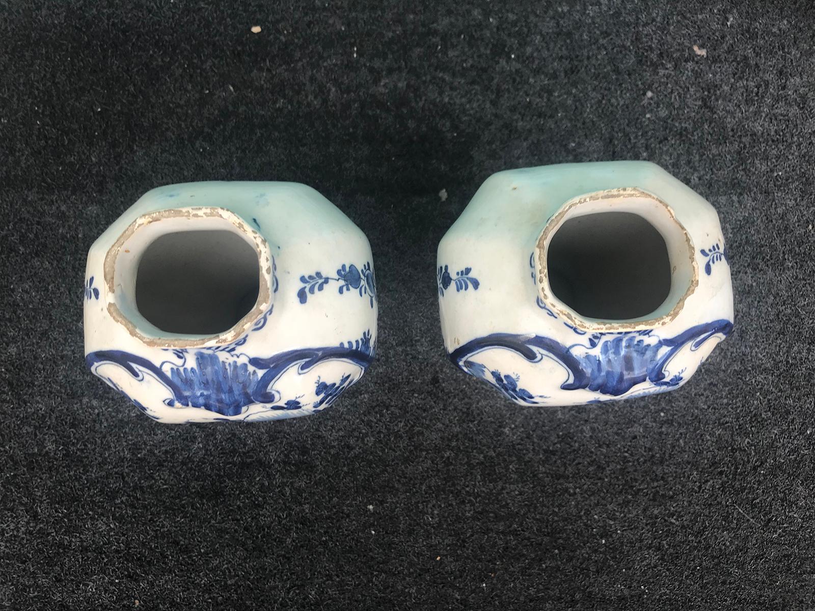 Pair of 18th century delft urns, signed.