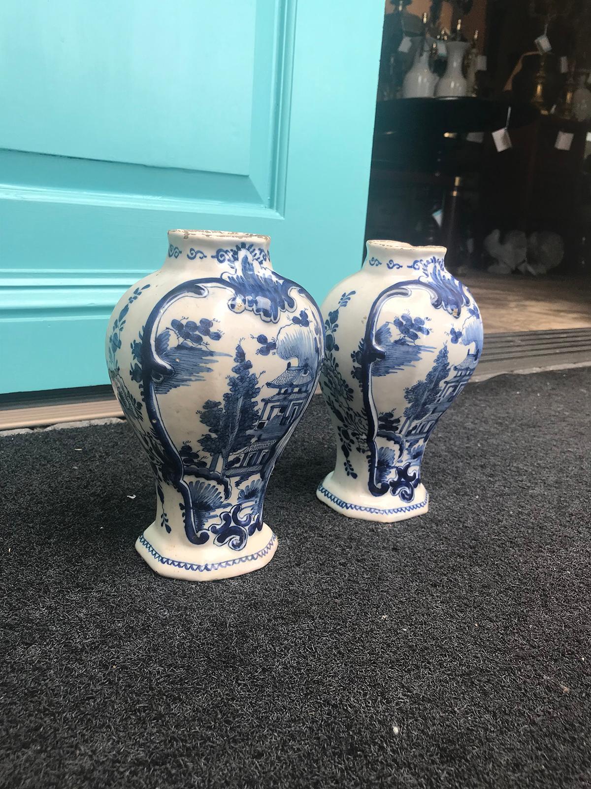 Pair of 18th Century Delft Urns, Signed 1