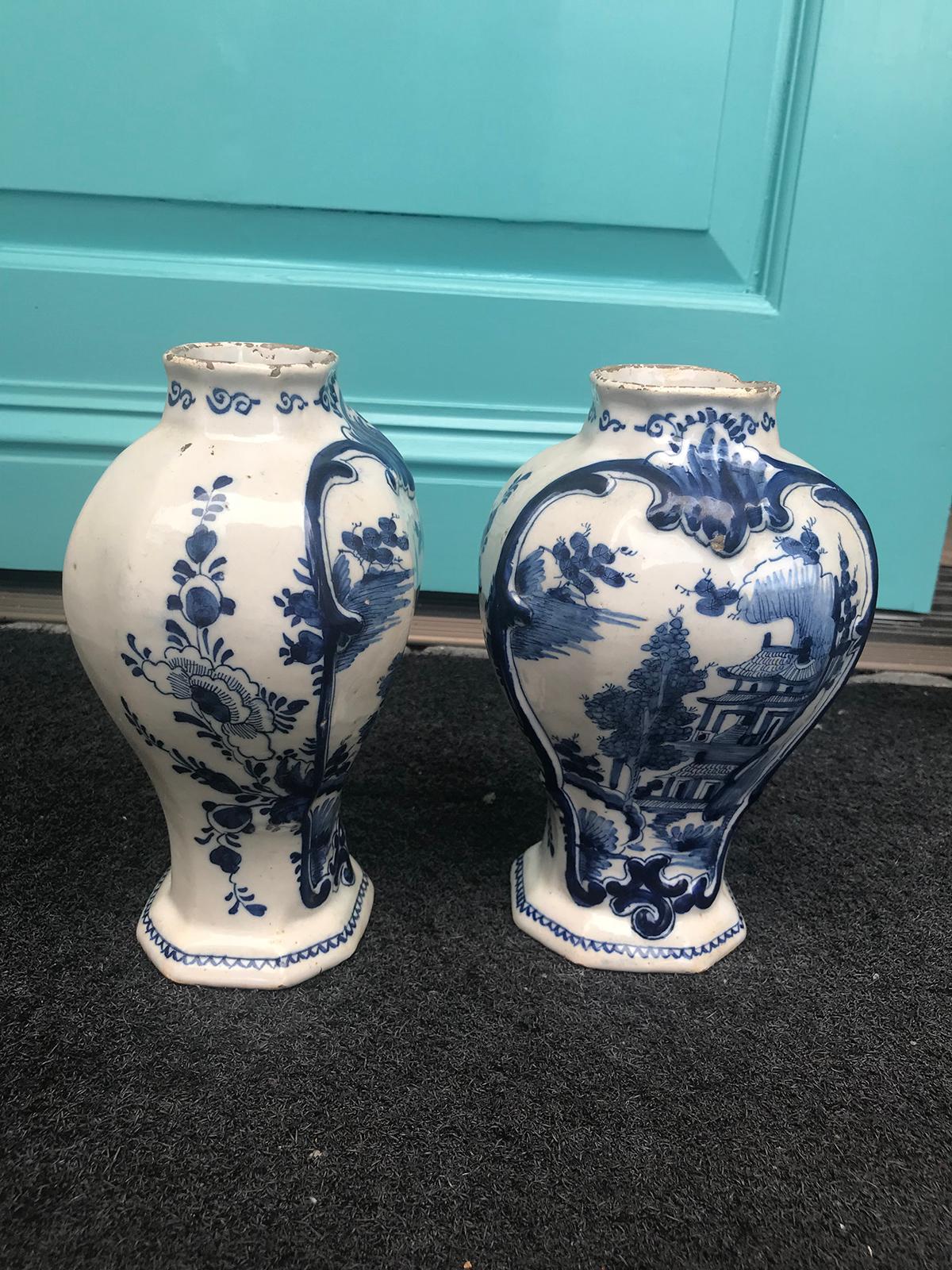 Pair of 18th Century Delft Urns, Signed 2