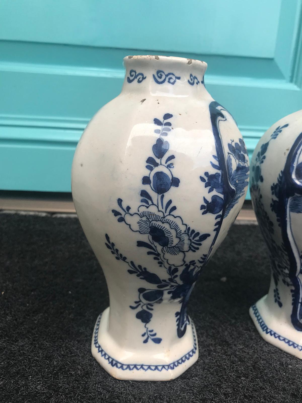 Pair of 18th Century Delft Urns, Signed 3