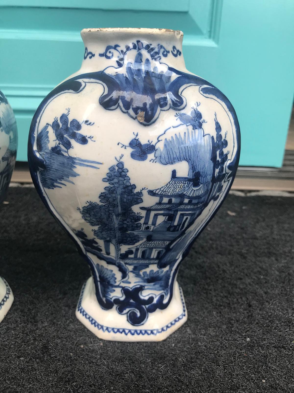 Pair of 18th Century Delft Urns, Signed 4