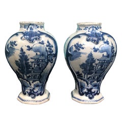 Pair of 18th Century Delft Urns, Signed