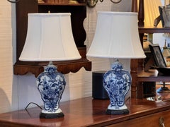 Pair of 18th Century Delft Vase Lamps
