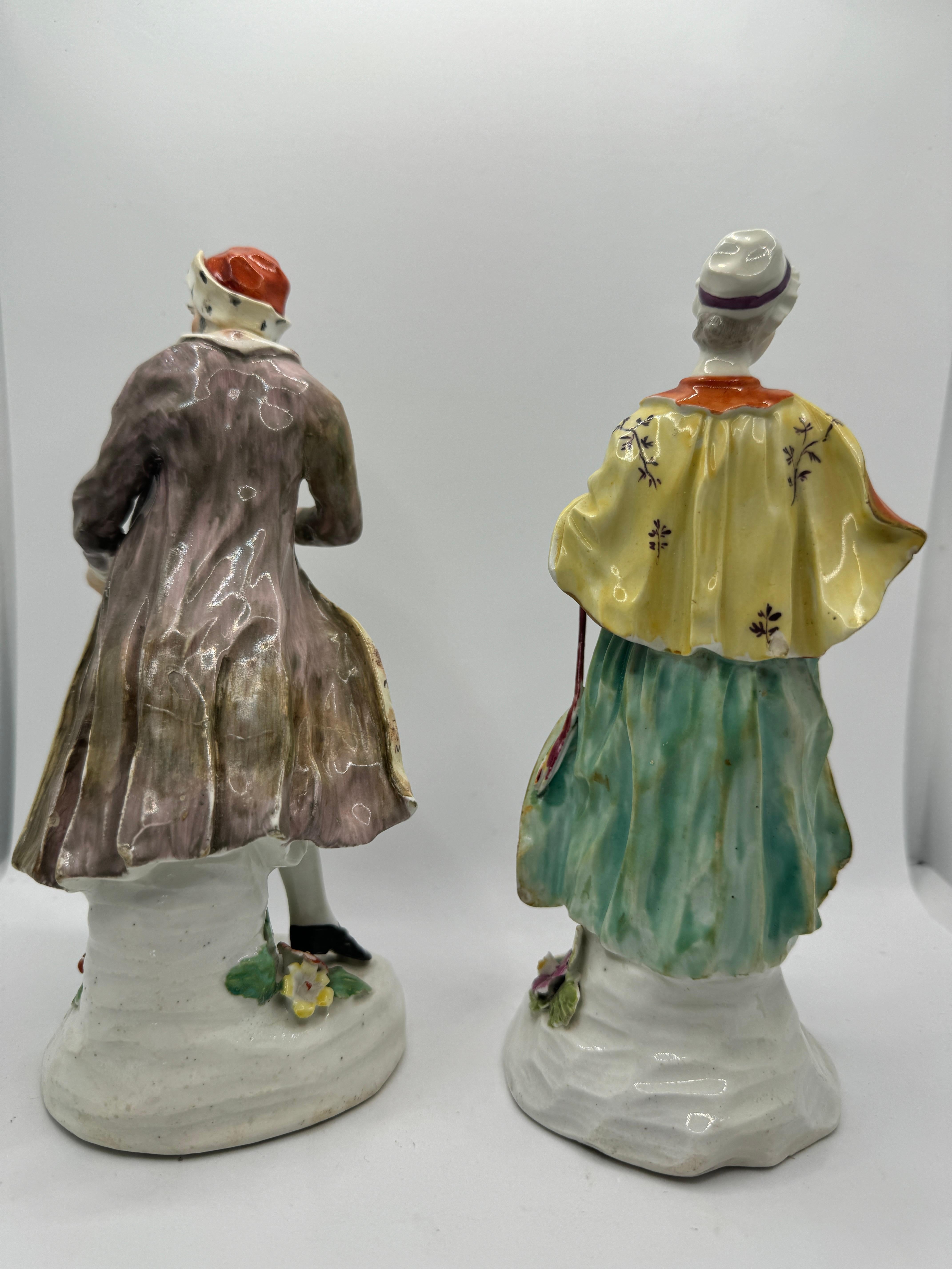 English Pair of 18th Century Derby Figures of 'Jewish Pedlar and Companion' , circa 1760 For Sale