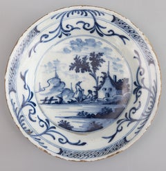 Coppia di piatti di Delft Faience Chinoiserie olandesi del XVIII secolo