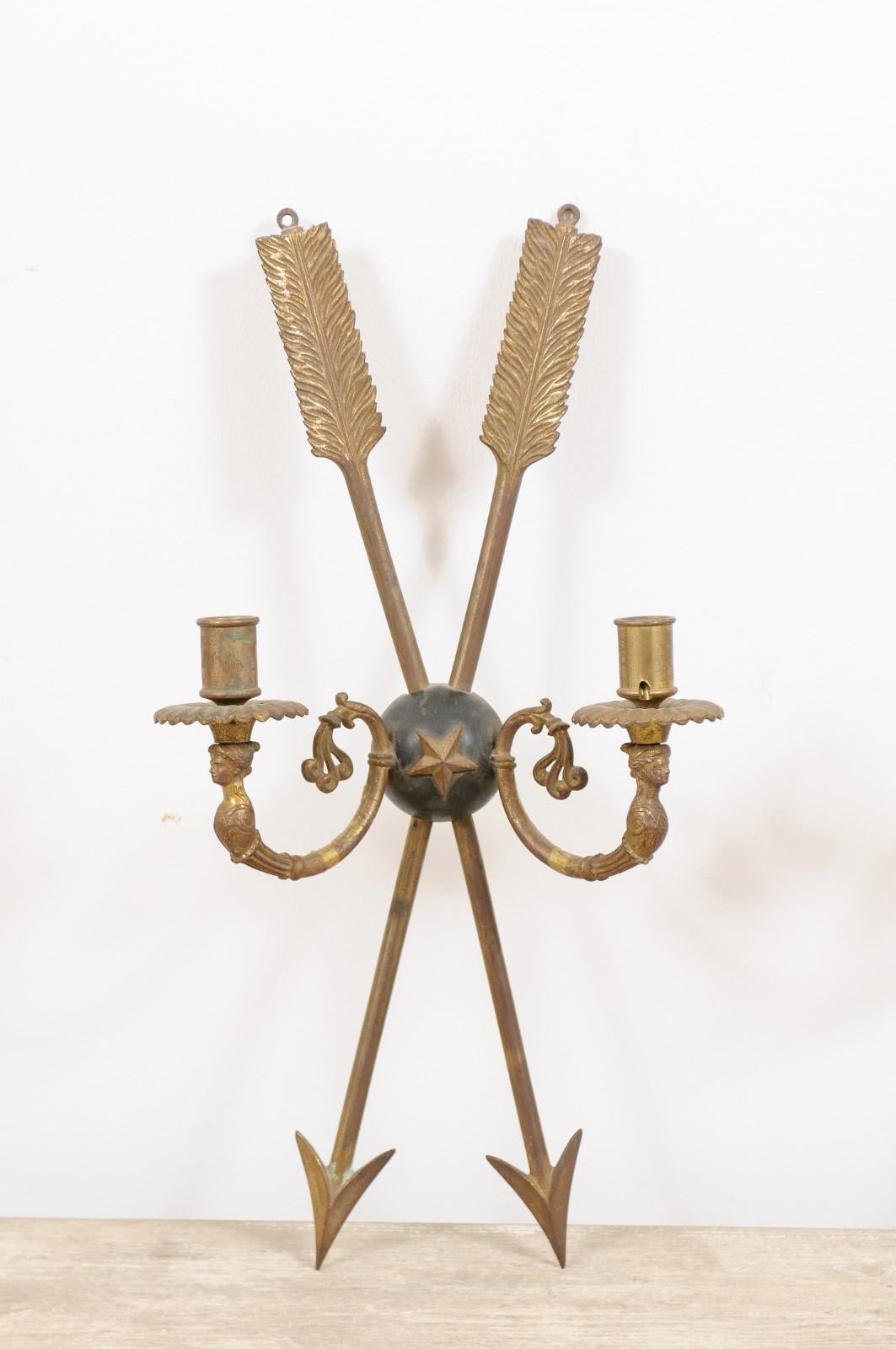 French Pair of 18th Century Directoire Brass Sconces