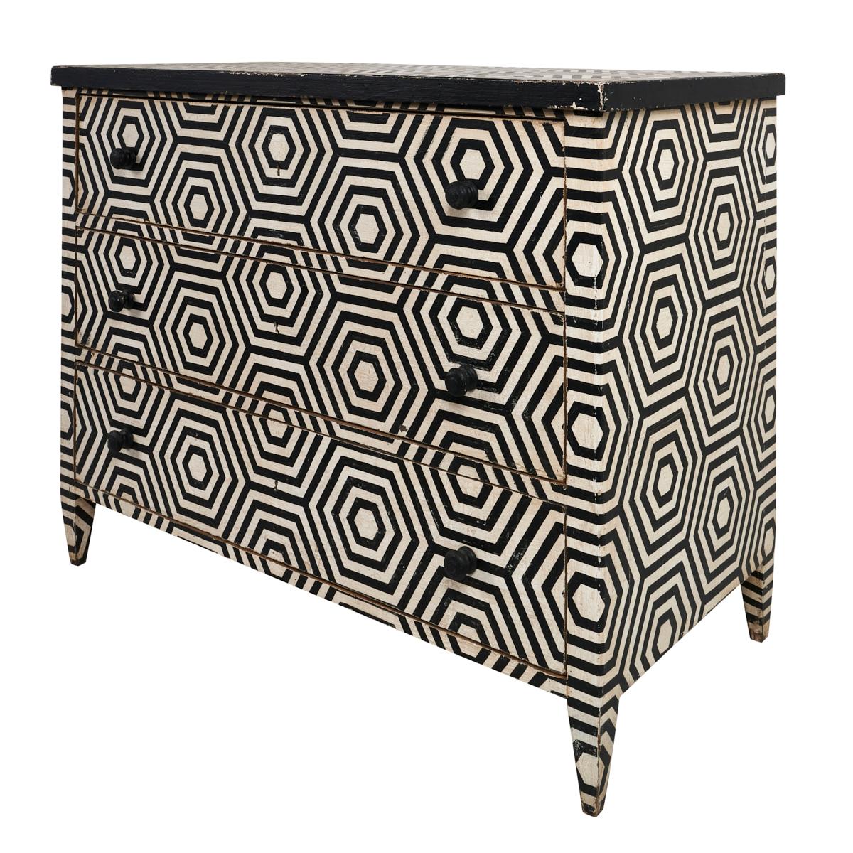 Art Deco Pair of 18th Century Dressers Painted with 1950s Geometric Design, France For Sale