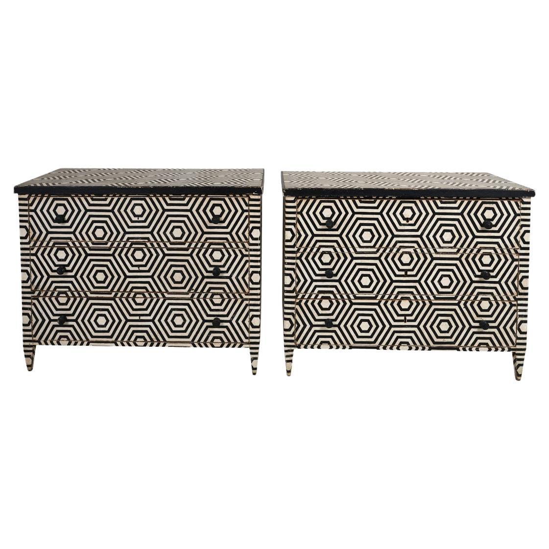 Pair of 18th Century Dressers Painted with 1950s Geometric Design, France For Sale