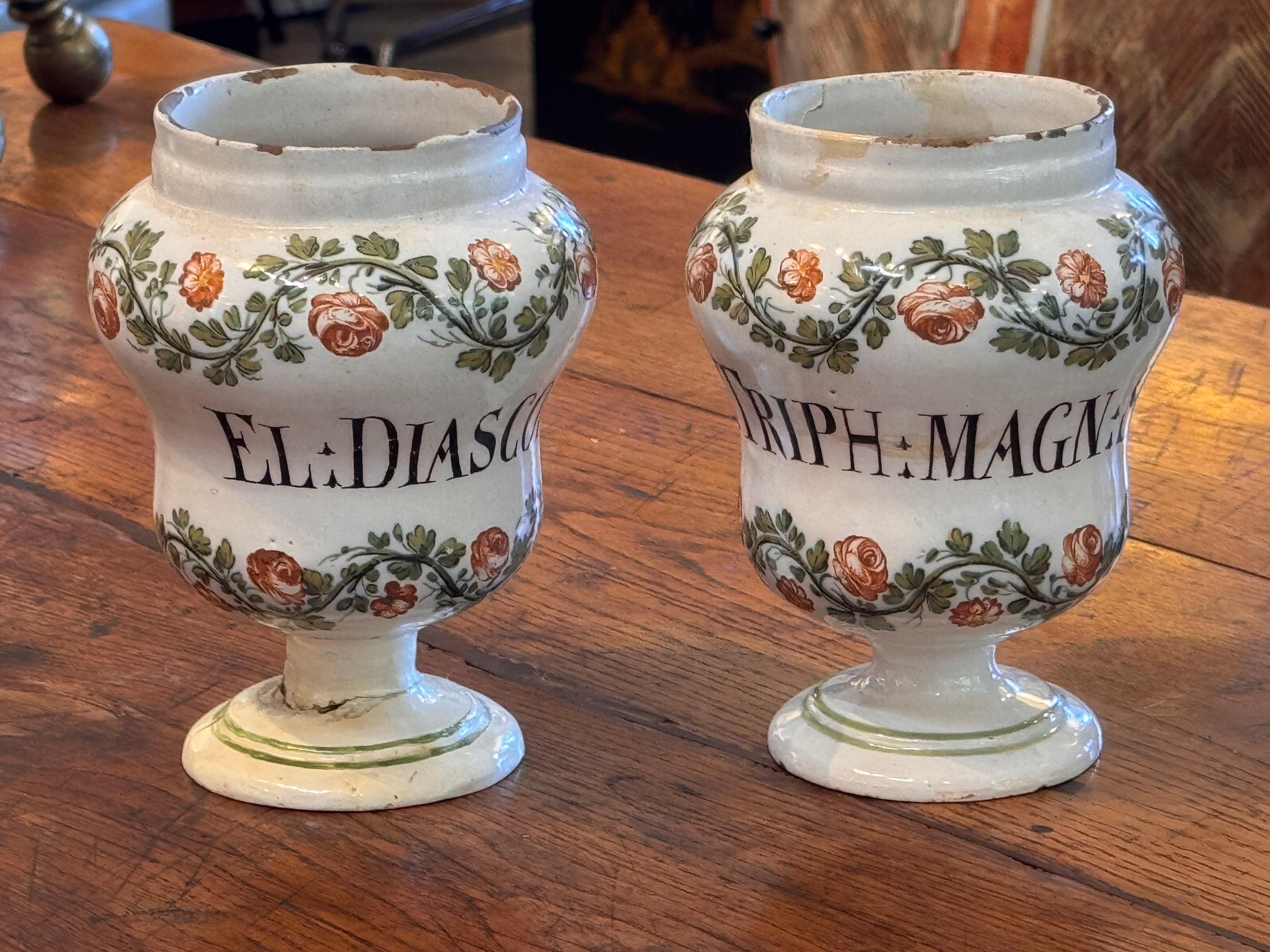 Italian Pair of 18th Century Drug Jars For Sale