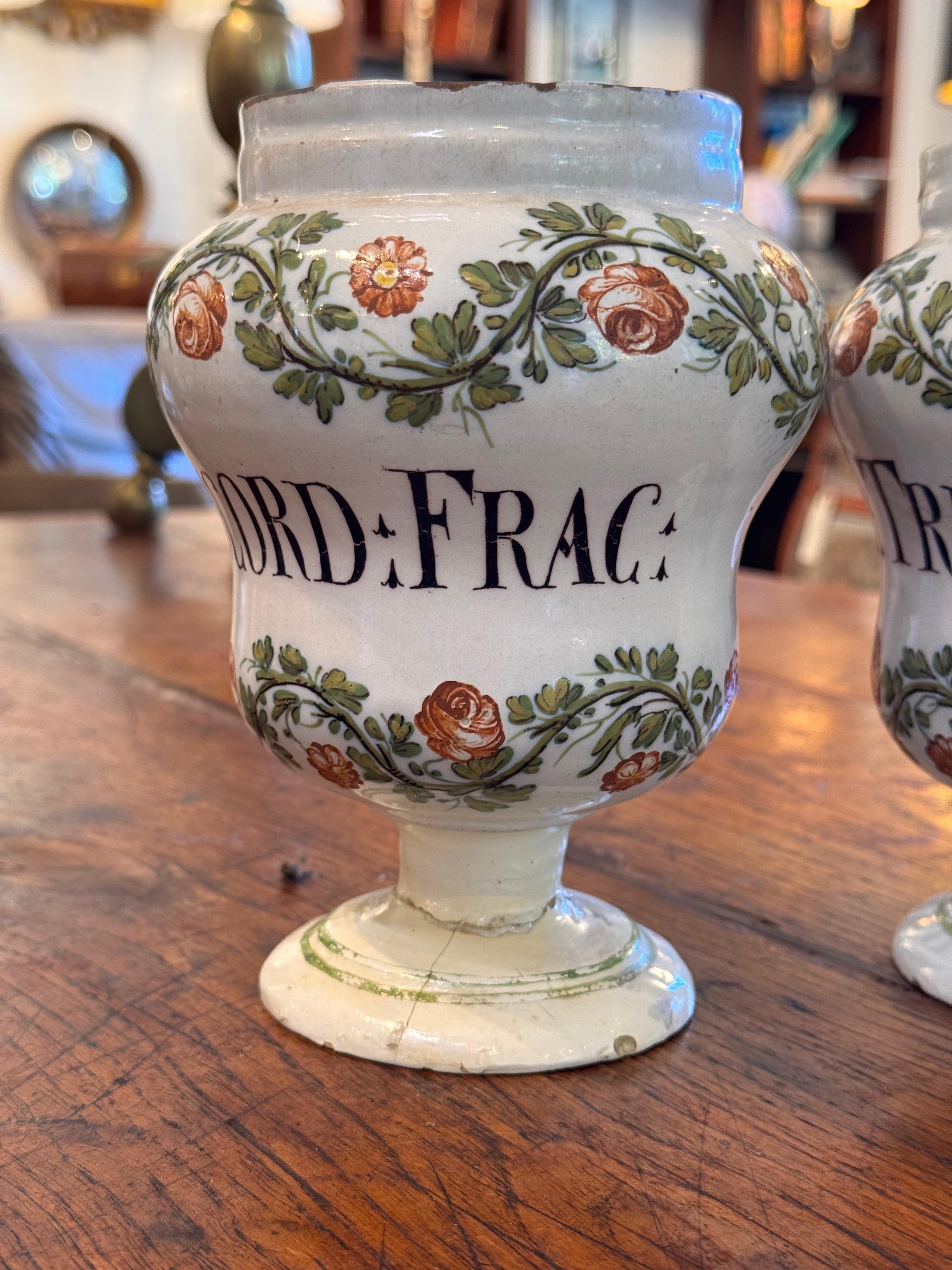 Ceramic Pair of 18th Century Drug Jars For Sale