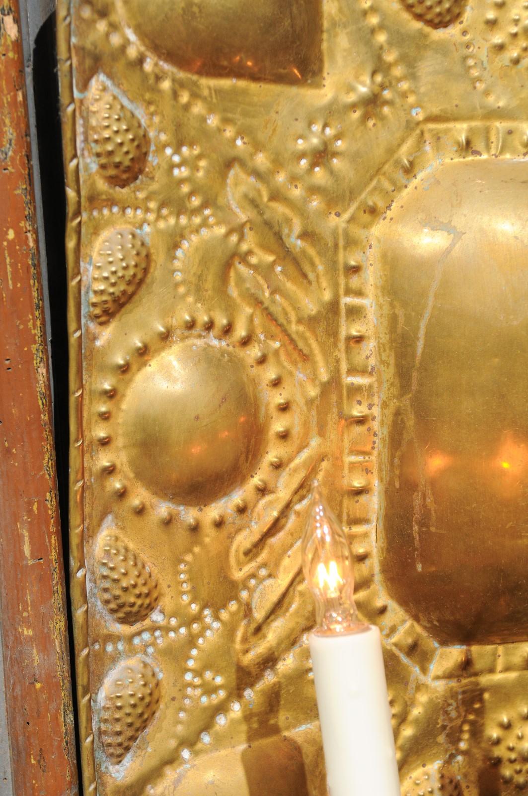 Pair of 18th Century Dutch Brass Sconces with Heart Decoration & 3 Lights 9