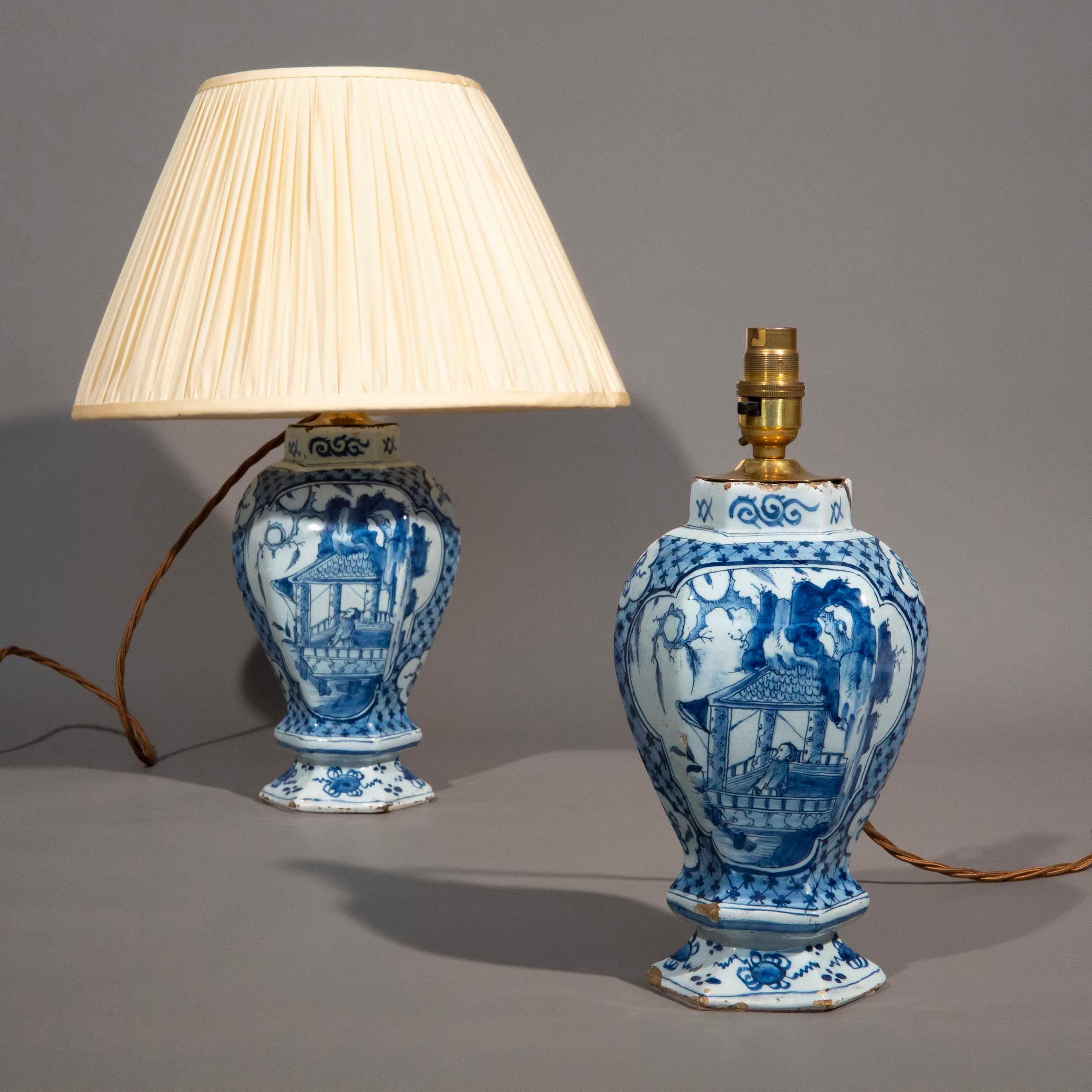 Pair of 18th Century Dutch Delft Blue and White Chinoiserie Vase Lamps ...