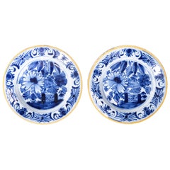 Pair of 18th Century Dutch Delft Faience Floral Plates