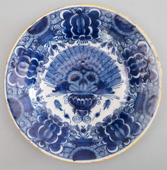Pair of 18th Century Dutch Delft Faience Peacock Plates