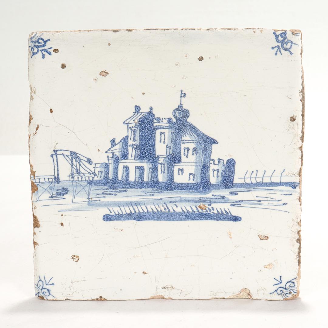 Pair of 18th Century Dutch Delft Tiles with Landscape & Canal Scenes 4