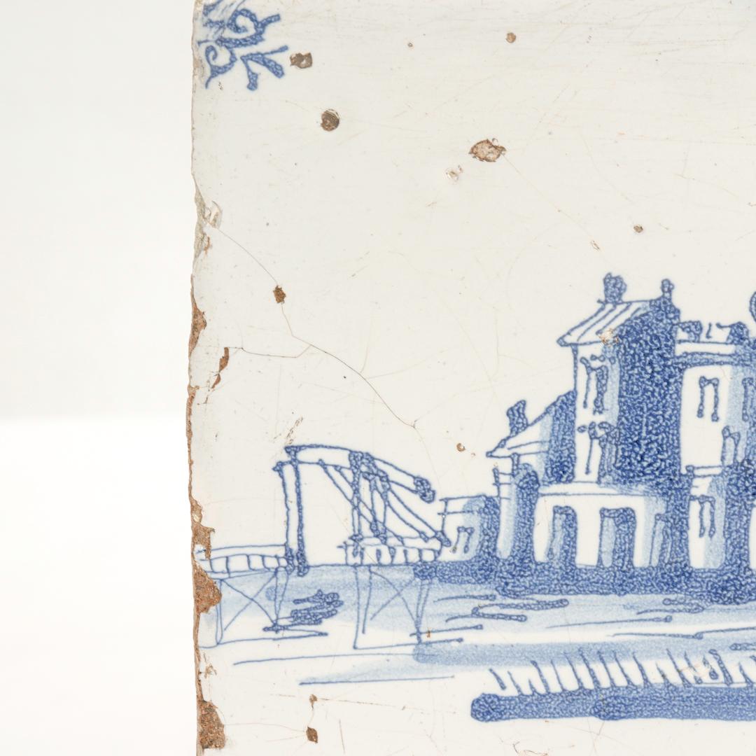 Pair of 18th Century Dutch Delft Tiles with Landscape & Canal Scenes 5