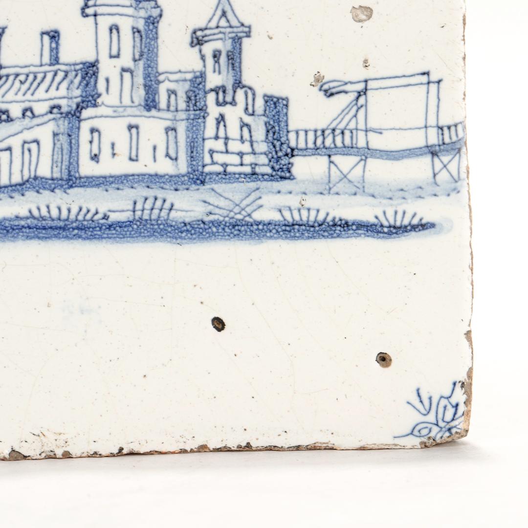 Pair of 18th Century Dutch Delft Tiles with Landscape & Canal Scenes 2