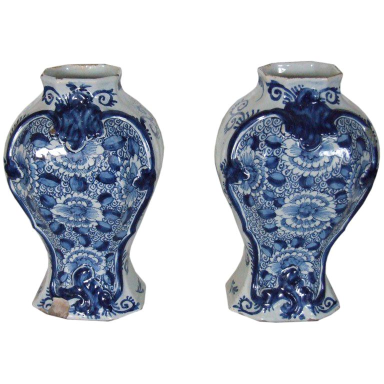 Pair of 18th Century Dutch delft vases