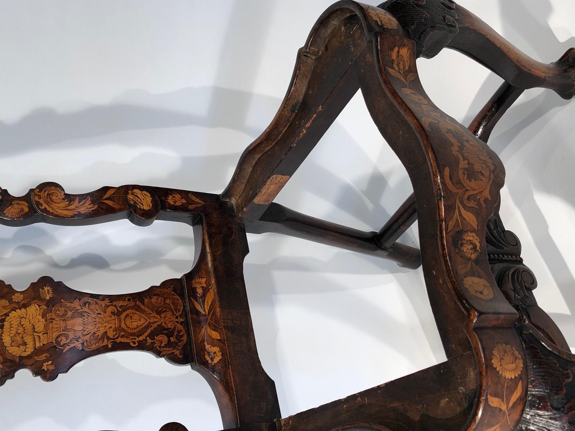 Pair of 18th Century Dutch Marquetry Chairs For Sale 7