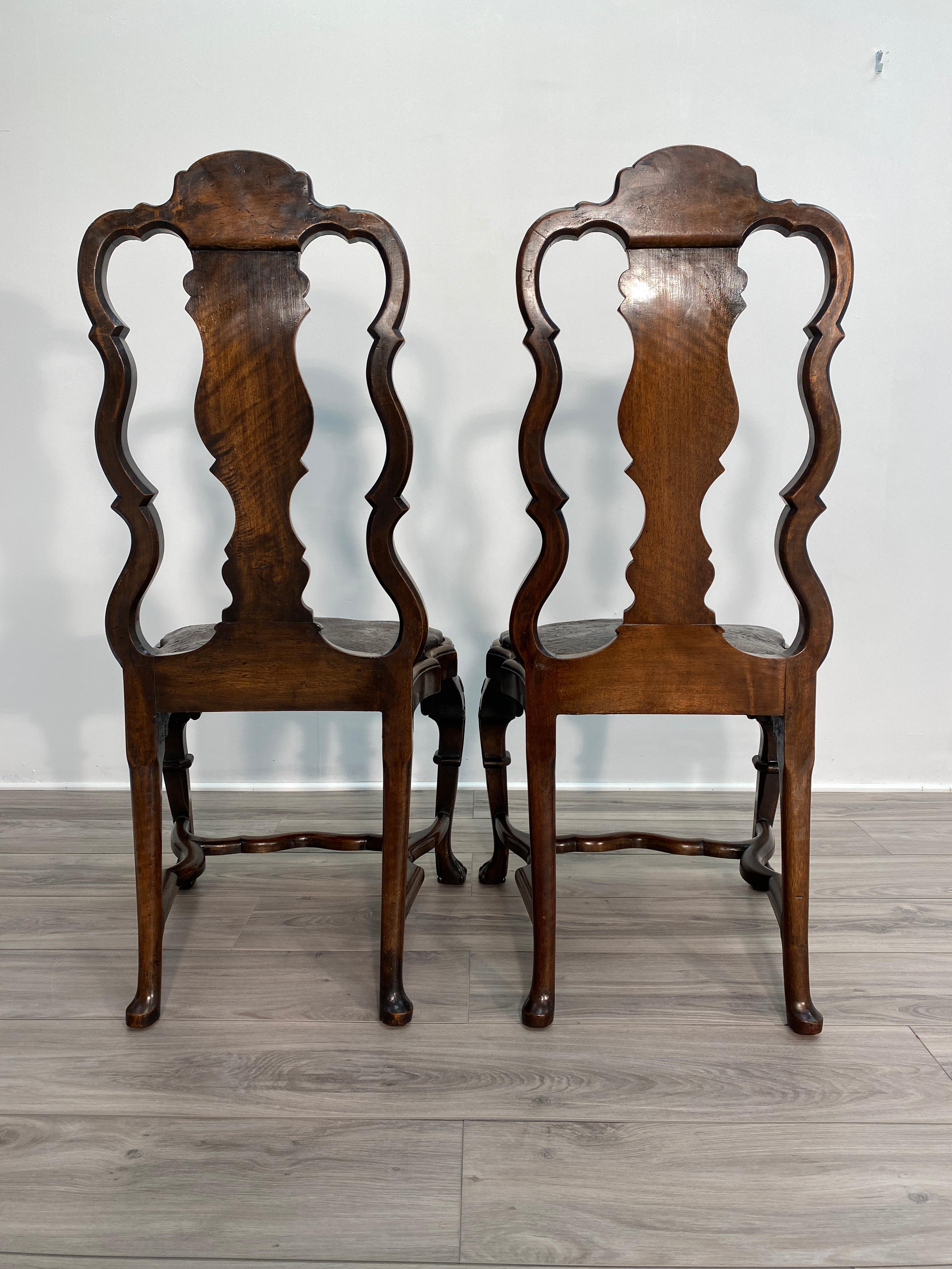 Pair of 18th Century Dutch Walnut Side Chairs For Sale 10