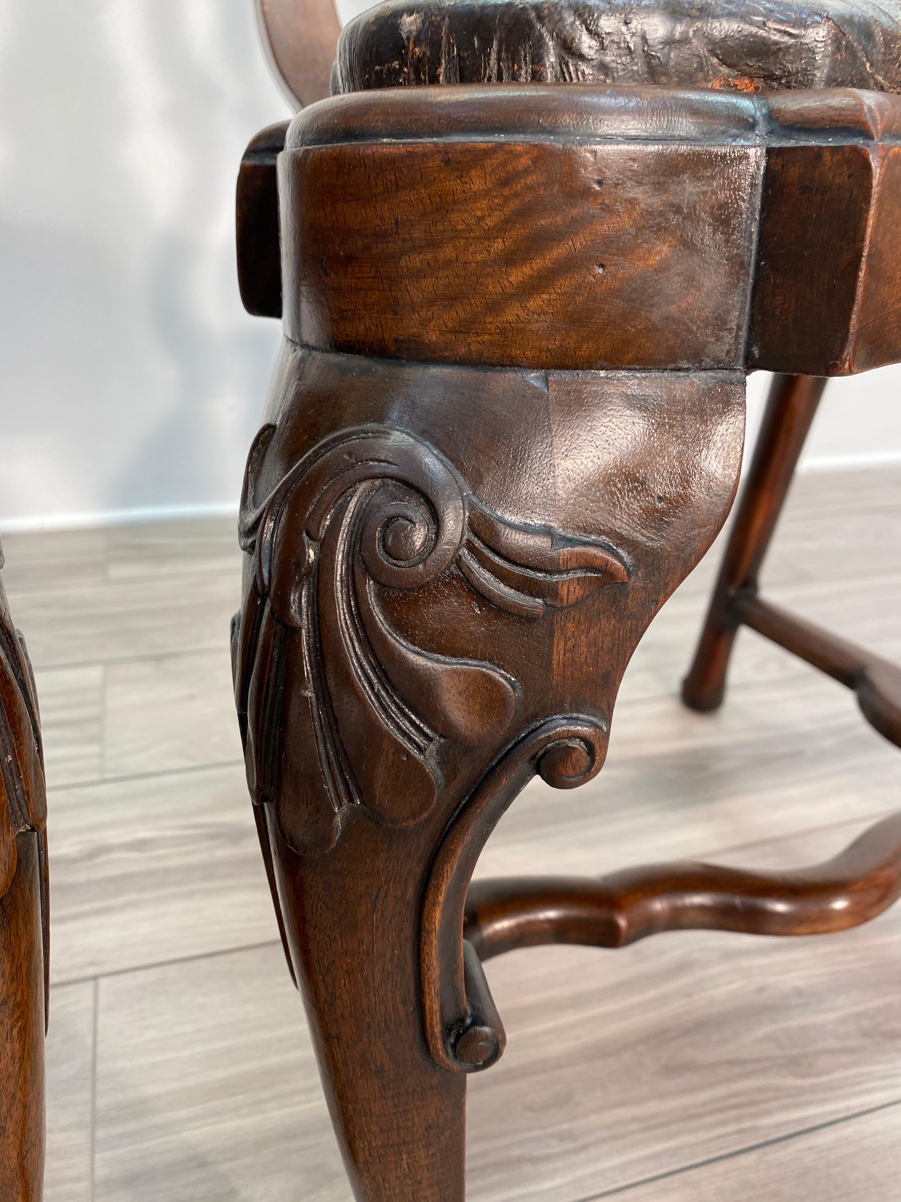 Carved Pair of 18th Century Dutch Walnut Side Chairs For Sale