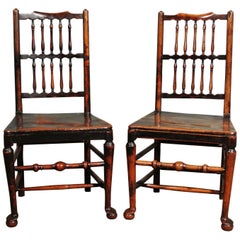 Antique Pair of 18th Century Elm Spindle Back Chairs