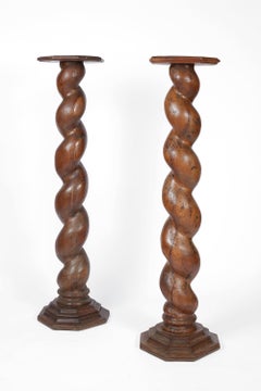 Pair of 18th Century Elm Torsade Column Pedestal Plinths