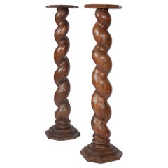 Pair of 18th Century Elm Torsade Column Pedestal Plinths