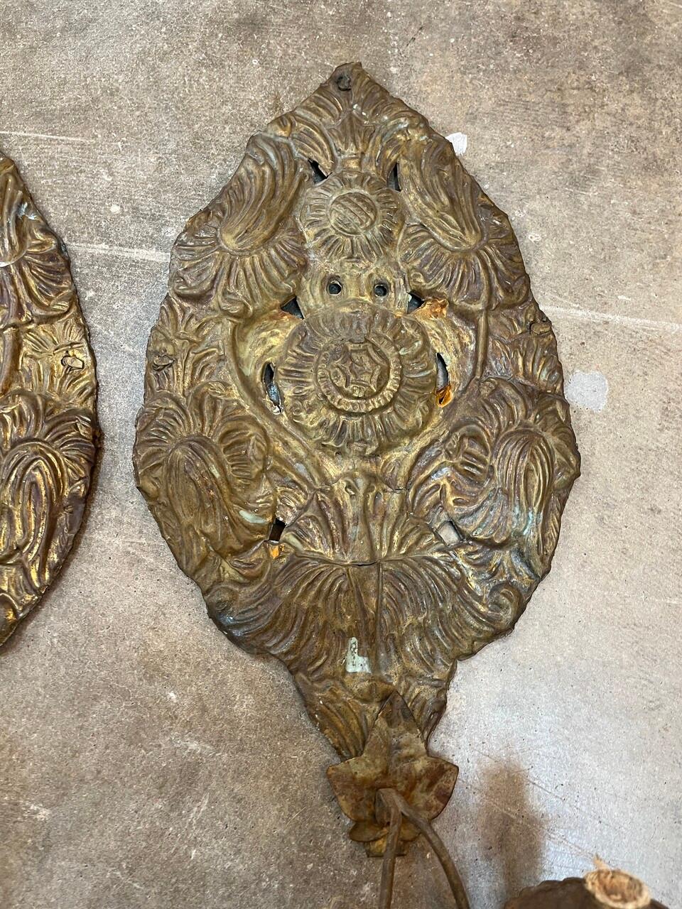 Rustic Pair of 18th Century Embossed Copper Sconces For Sale