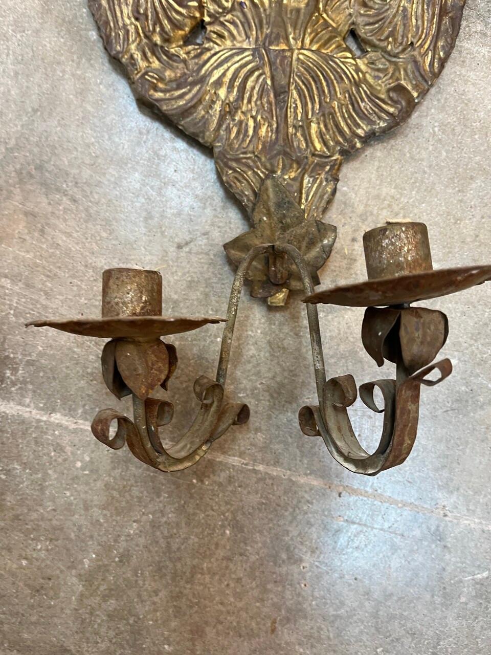 Dutch Pair of 18th Century Embossed Copper Sconces For Sale