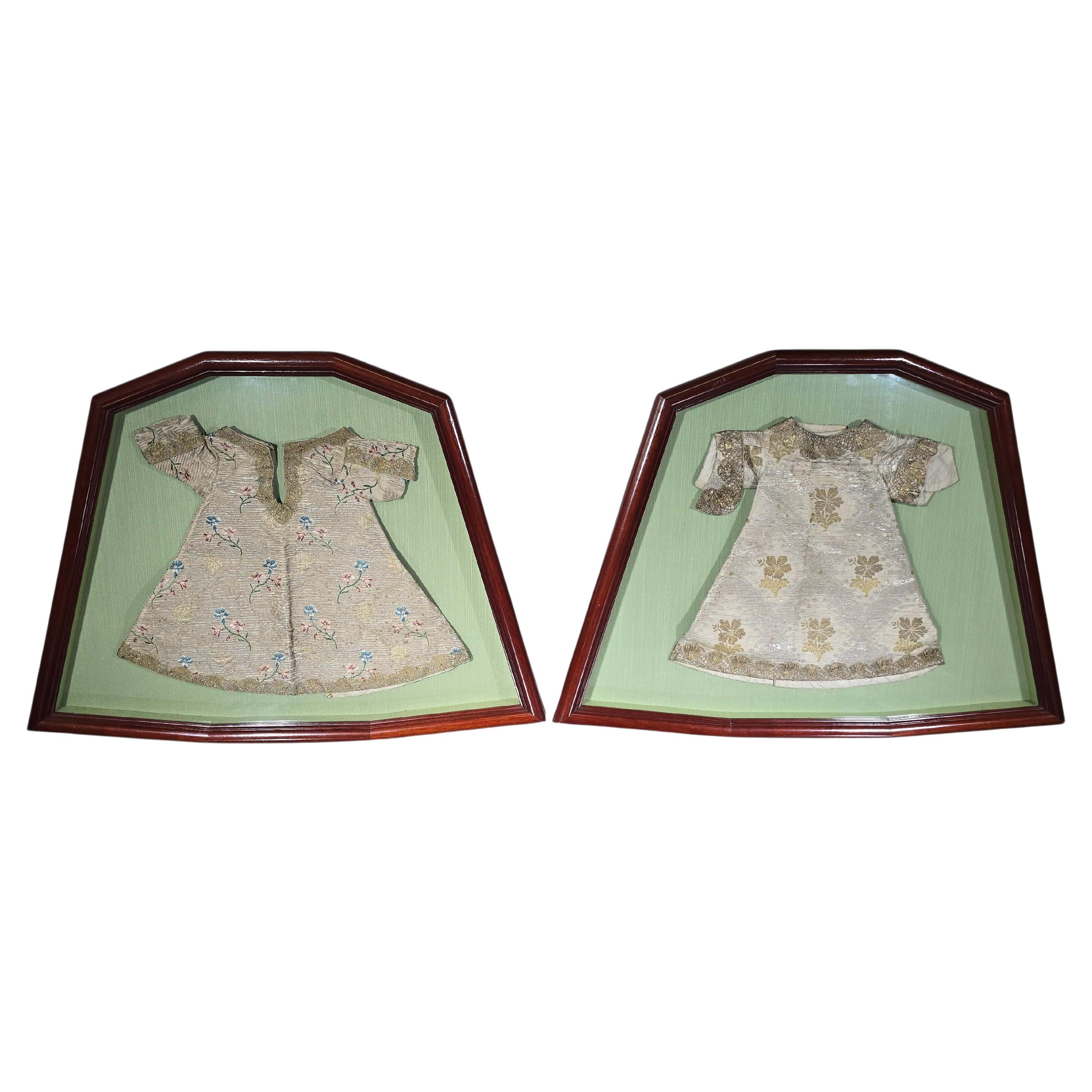 Pair of 18th Century Embroidered Christ Child Garments, Framed