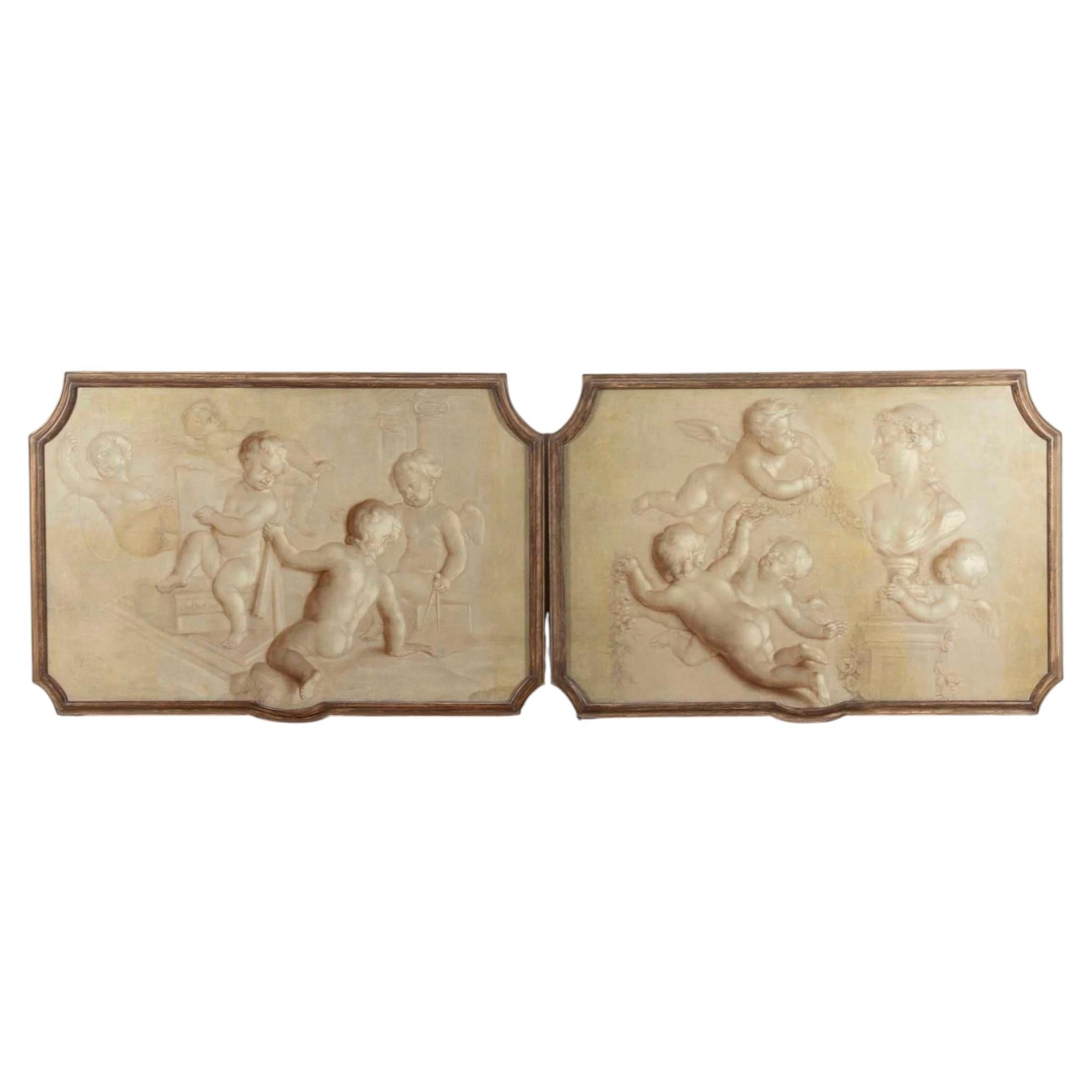 Pair of 18th Century En Grisaille Paintings in the Classical Manner, Formerly In For Sale
