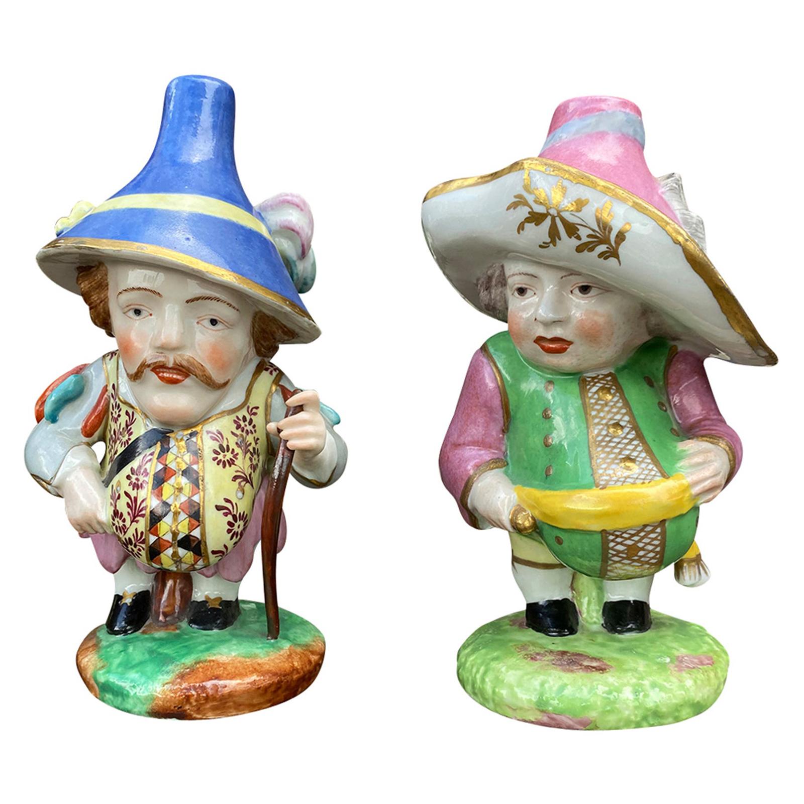 Pair of 18th Century English Attributed to Derby Porcelain Dwarfs For Sale