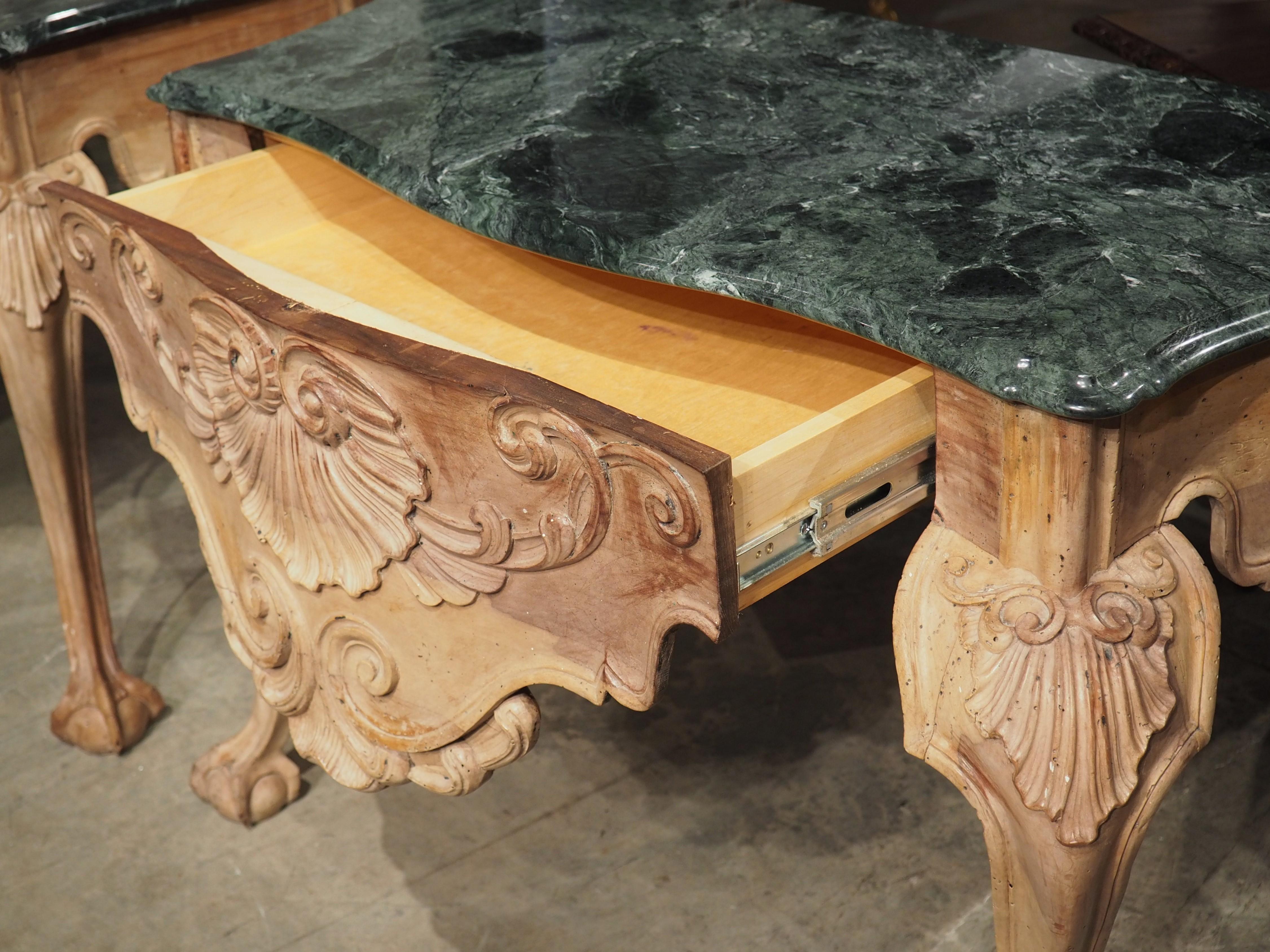 Pair of 18th Century English Ball and Claw Console Tables with Marble Tops For Sale 6