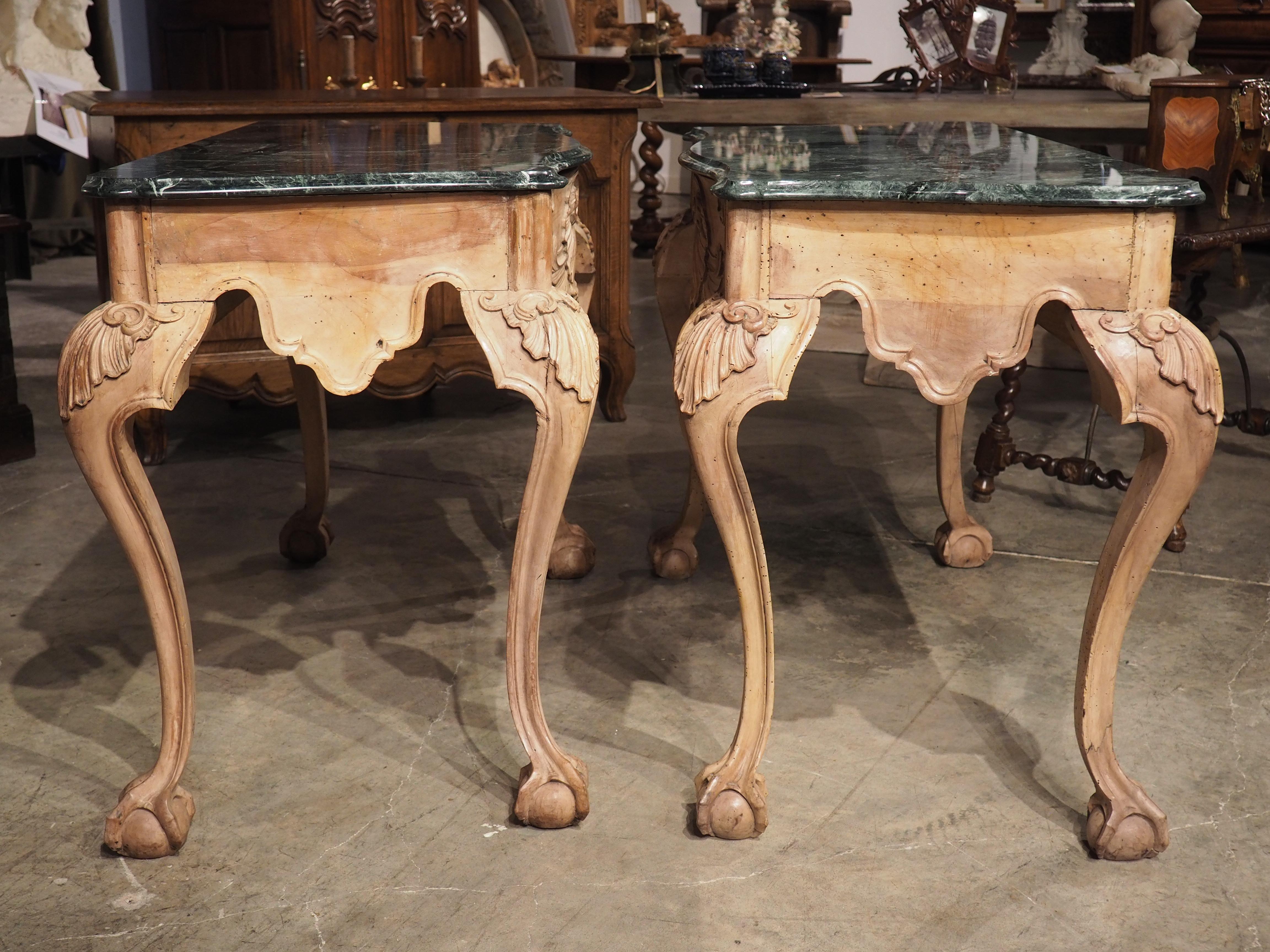 Pair of 18th Century English Ball and Claw Console Tables with Marble Tops For Sale 10