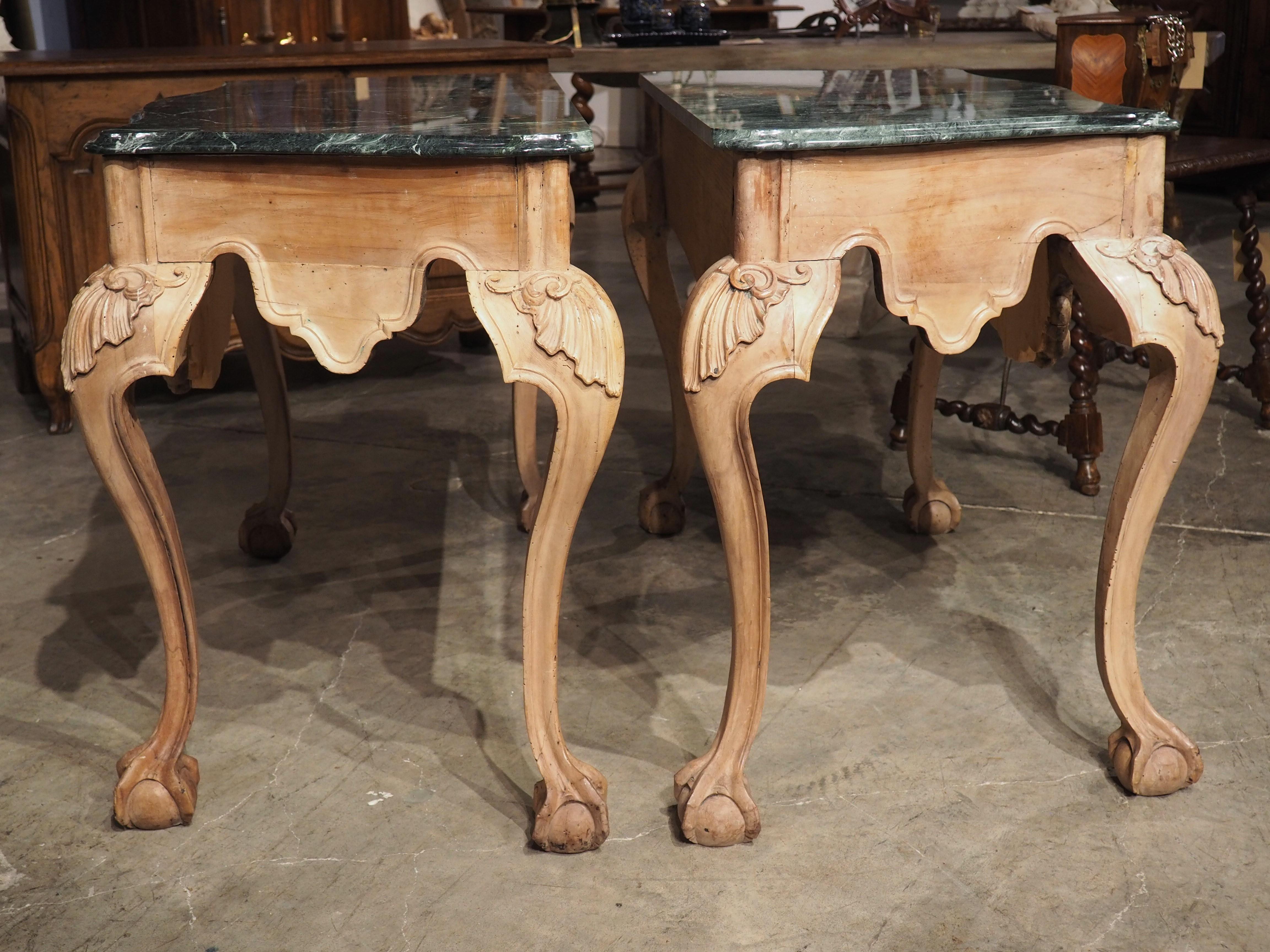 Pair of 18th Century English Ball and Claw Console Tables with Marble Tops For Sale 12