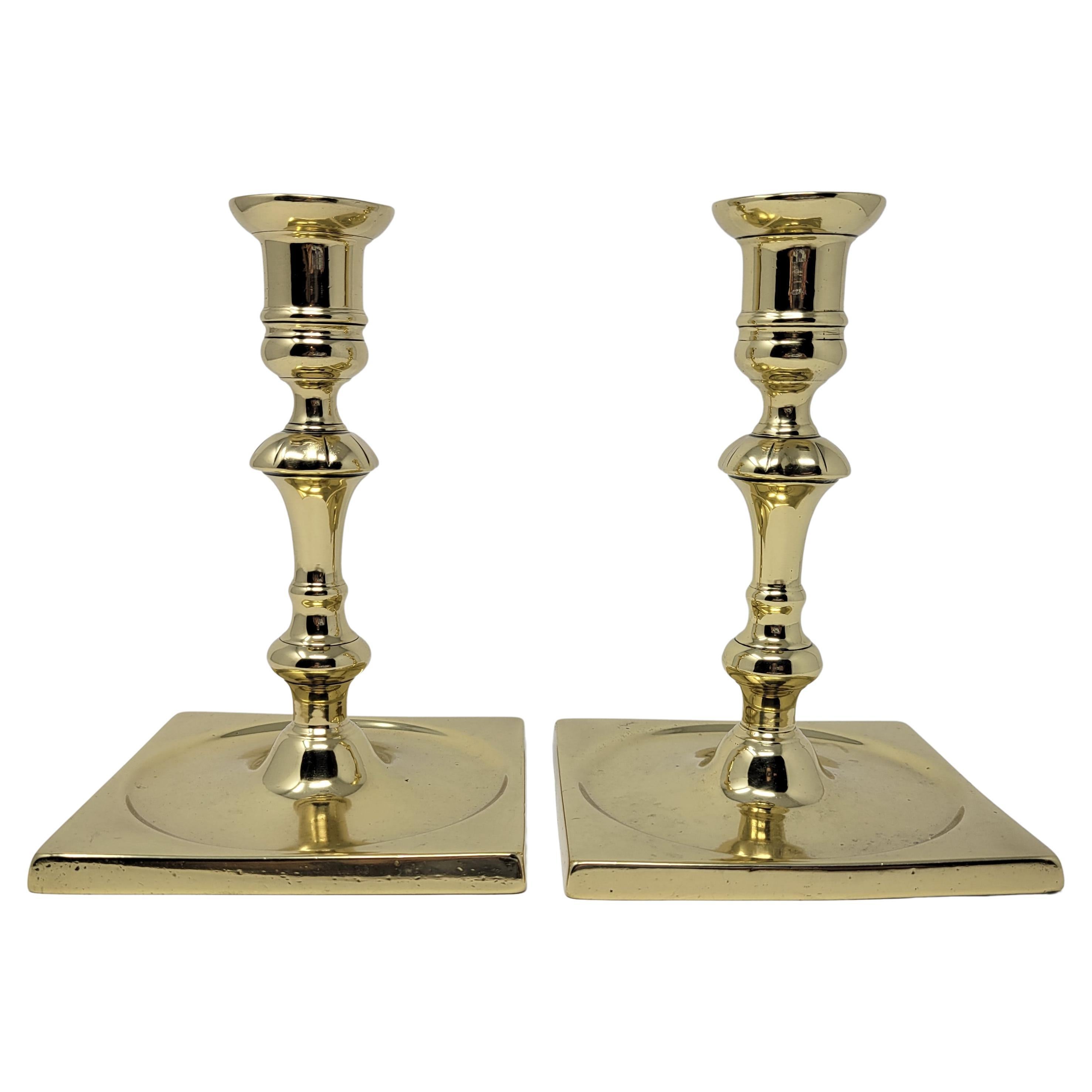 Pair of 18th Century English Brass Candlesticks For Sale