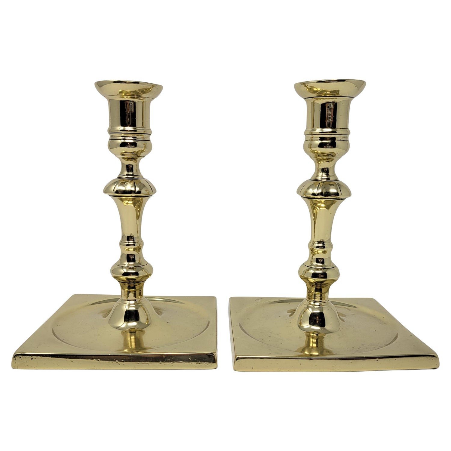 18th Century English Brass Petal-Base Candlesticks For Sale at