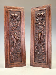 Pair of 18th-Century English Carved Oak Panels with Mystic Dolphins