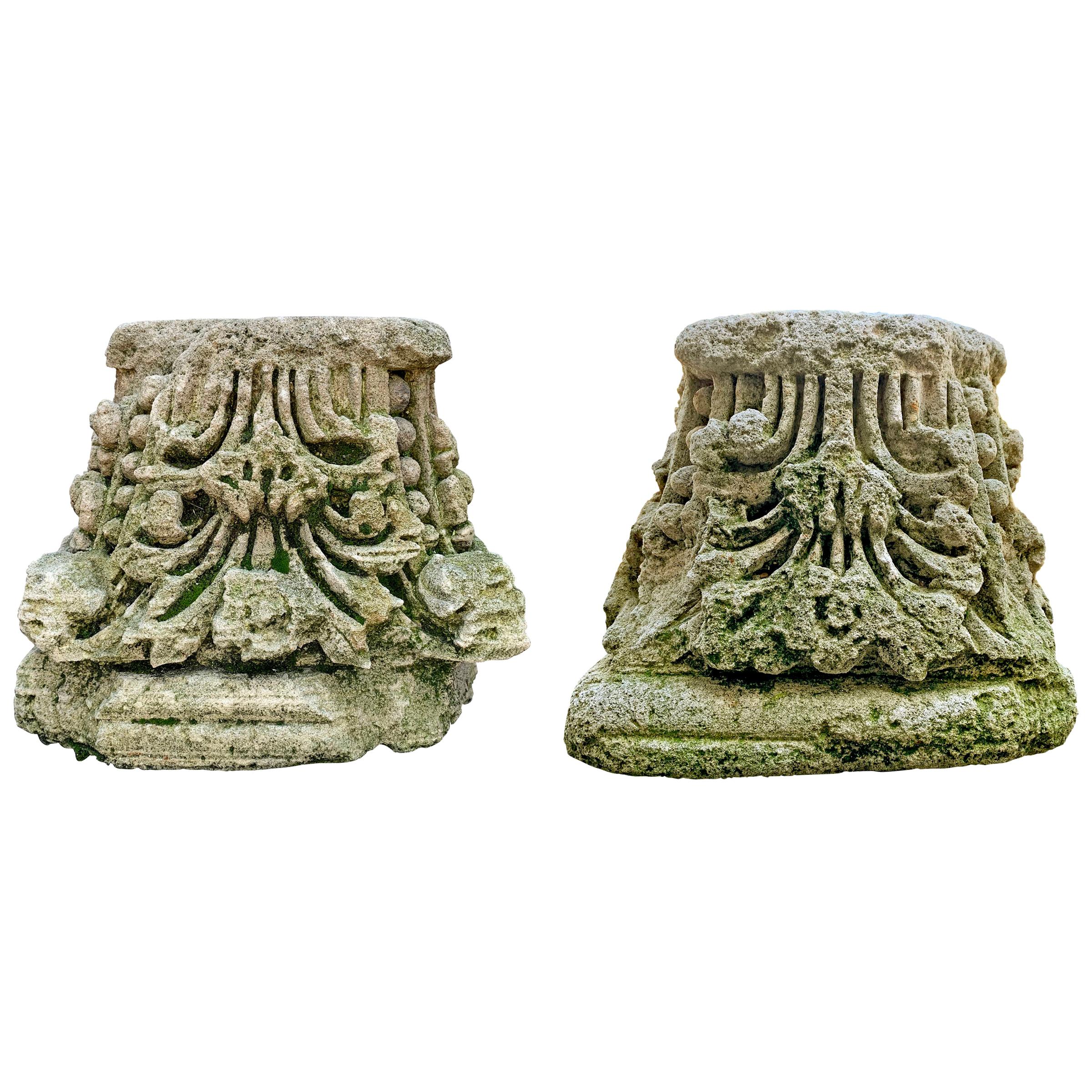 Pair of 18th Century English Carved Stone Capitals