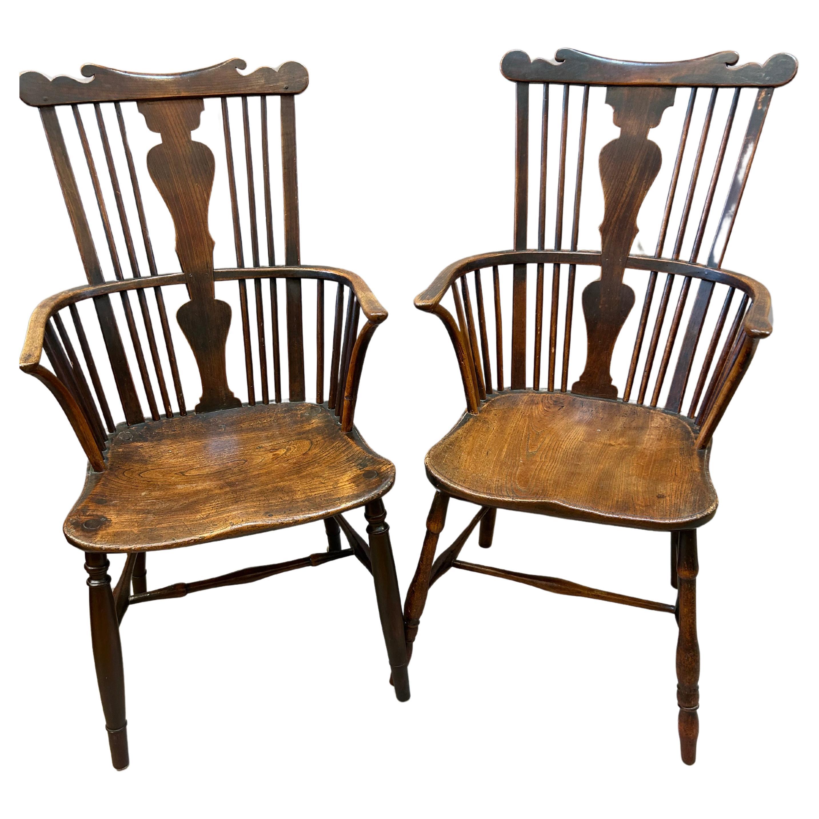 Pair of 18th Century English Comb Back Windsor Armchairs. For Sale